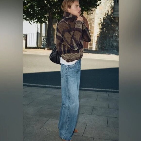 Zara Plaid Knit Bomber Jacket - Picture 2 of 3